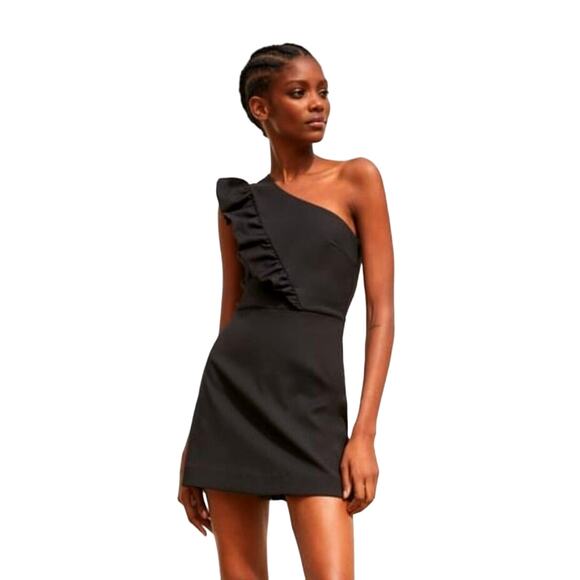Zara Asymmetrical Ruffle One-Shoulder Skort Dress Black Women's Size Medium - Picture 1 of 13